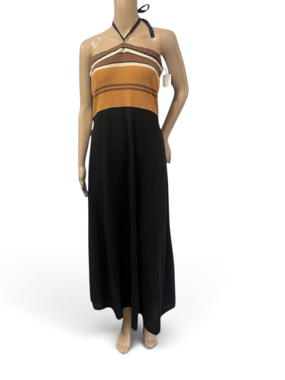 Current Air Striped Halter Maxi Dress retro- resort earthy multi stripe sz L